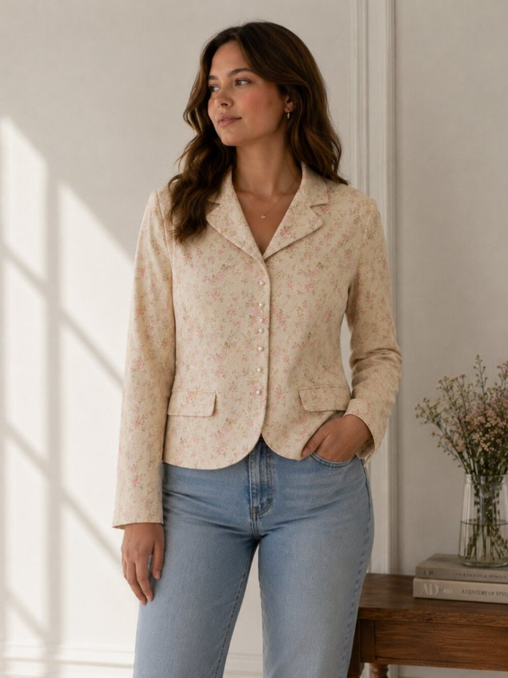 CHAPS Floral Button Front Blouse Pearl Button Detail XL Cottagecore